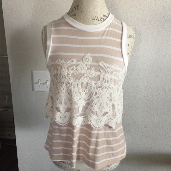Anthropologie lace striped tank top - Picture 1 of 7